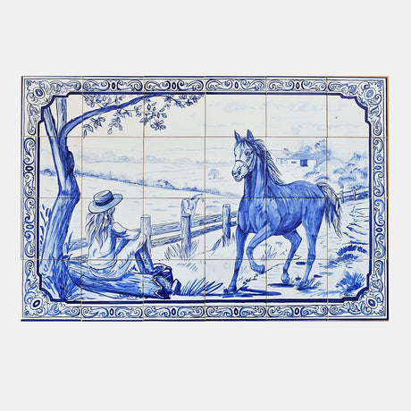Réplique fidèle d’une fresque d’azulejos portugais du XVIIIᵉ siècle Fresque d'azulejos 90x60cm
