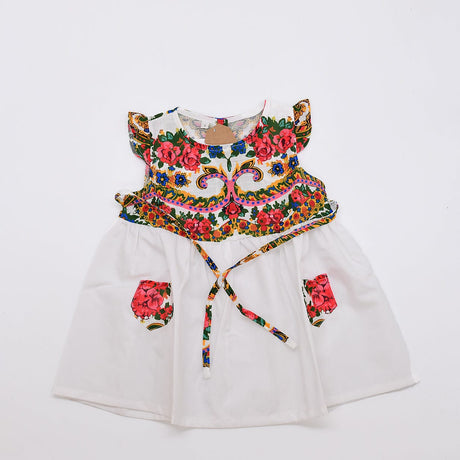 Robe enfant portugaise blanche à motifs floraux Viana Robe enfant à motifs Viana - Blanche