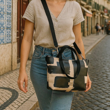 Sac à main en liège design moderne noir et beige Sac à main en liège