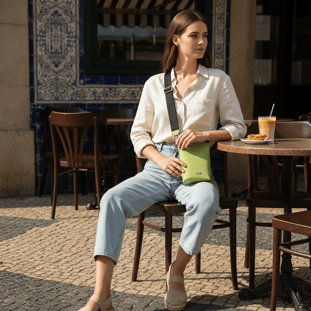 Sac bourse à bandoulière vert en liège portugais Sac bourse en liège - Vert