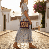 Sac cabas en jonc violet 26cm - Sac tendance portugais Sac cabas en jonc 22cm - Violet & naturel