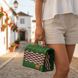 Sac cabas en osier 22cm Vert & violet Sac cabas en jonc 22cm - Vert & violet