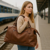 Sac fourre-tout de voyage en cuir marron I Maroquinerie portugaise Sac de voyage en cuir - Marron