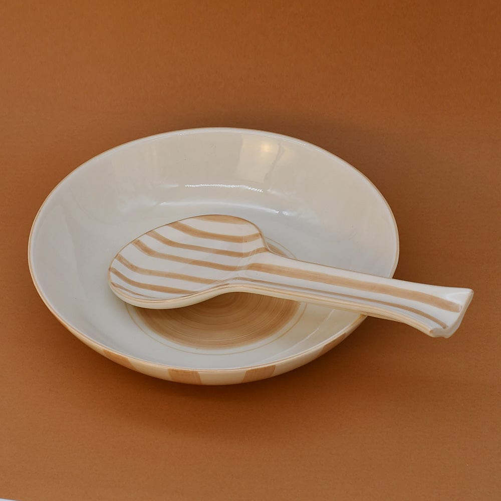 Saladier en porcelaine rayé moka et blanc Saladier rayé "Costa Nova Mar" 25cm - Moka