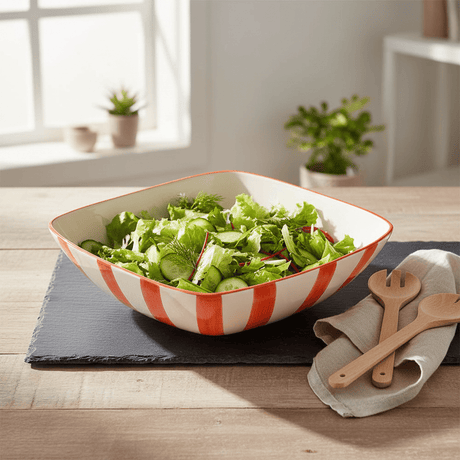 Saladier rayé orange et blanc I Vaisselle du Portugal en ligne Saladier rayé "Costa Nova Mar" 28cm - Rouge