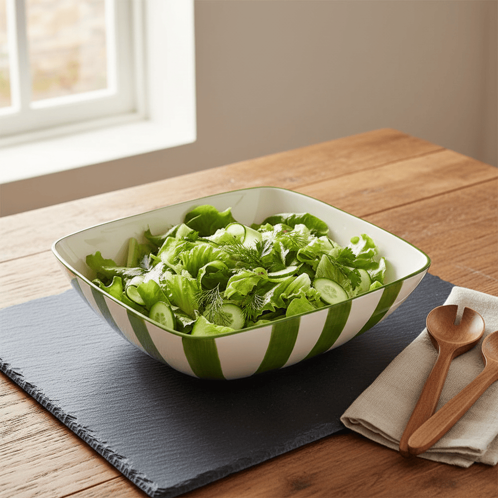 Saladier rayé vert et blanc I Vaisselle du Portugal en ligne Saladier rayé "Costa Nova Mar" 28cm - Vert