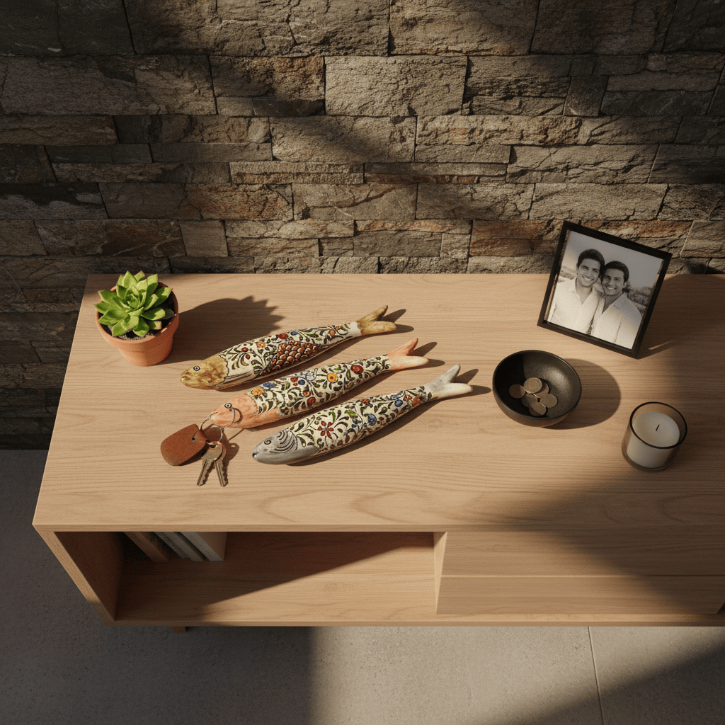 Sardine décorative | Céramique portugaise de Coimbra | Fait à la main Sardine décorative en céramique de Coimbra