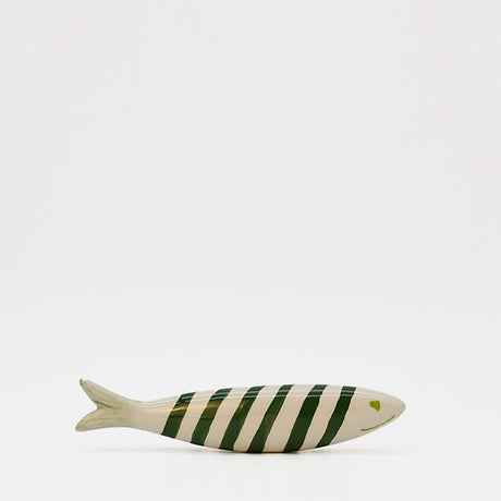 Sardine décorative souriante en céramique portugaise rayée blanc et orange Sardine souriante en céramique - Verte