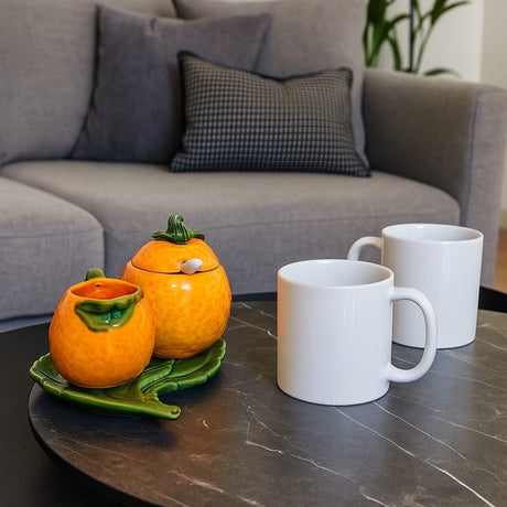 Service céramique orange | Pièce artisanale portugaise unique Service à thé en céramique en forme d'orange