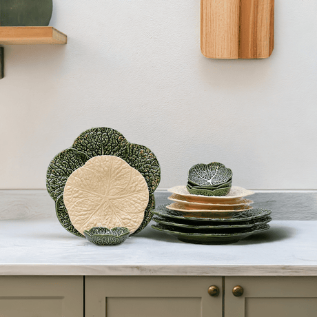 Service vaisselle en céramique portugaise Service vaisselle en forme de chou - 12 pièces