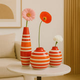 Soliflore long rouge et orange I Vases en céramique du Portugal Soliflore en céramique rayé - Rouge