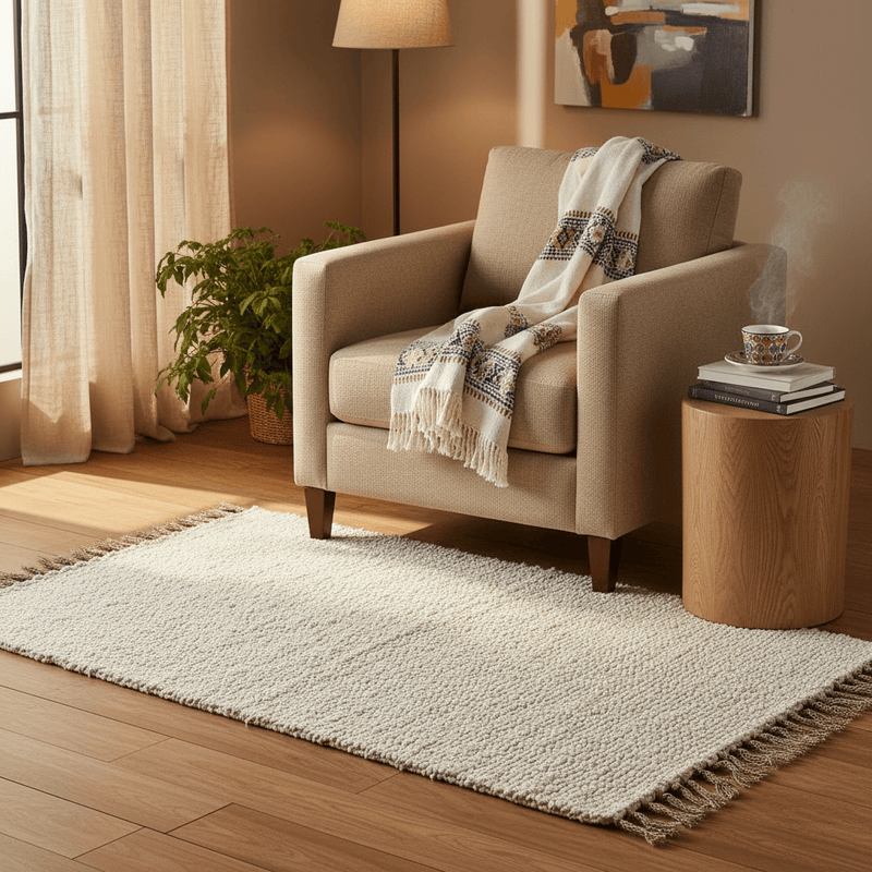 Tapis artisanal blanc cassé I Tapis artisanal portugais Tapis Artisanal - Blanc cassé