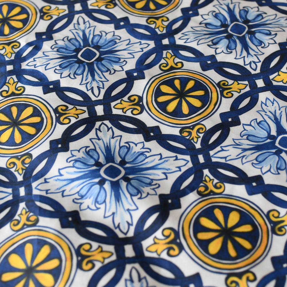 Tapis artisanal portugais noir Housse d'oreiller "Azulejos" - Bleu & Jaune