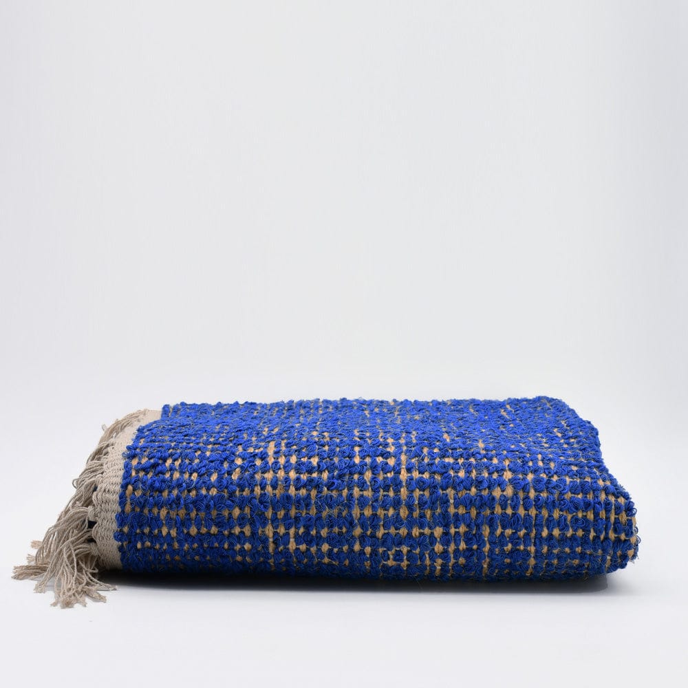 Tapis artisanal portugais noir Tapis artisanal en sisal et coton 150x100 - Bleu