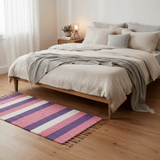 Tapis artisanal rayé rose I Tapis artisanal portugais Tapis Artisanal rayé - Rose. violet. beige