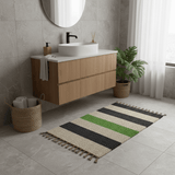 Tapis artisanal rayé vert I Tapis artisanal portugais Tapis Artisanal rayé - Vert. gris. beige