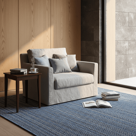 Tapis bleu en fibres mélangées I Fabrication artisanale portugaise Tapis en fibres mélangées - Bleu