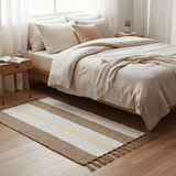 Tapis rayé blanc, beige et marron I Tapis artisanal portugais Tapis Artisanal rayé - Blanc. beige. marron