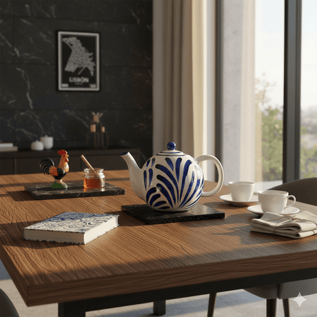 Théière boule en céramique portugaise bleue Théière boule en céramique "Andorinha" - Bleue