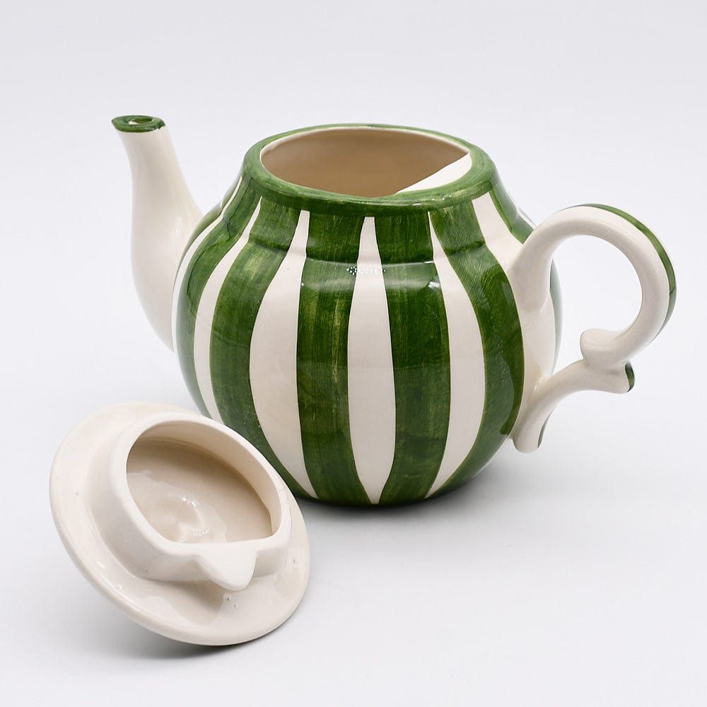 Théière en porcelaine verte I Vaisselle du Portugal en ligne Théière rayée "Costa Nova Mar" - Verte