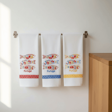 Torchon de cuisine brodé motifs sardine Torchon de cuisine brodé "Sardinha"