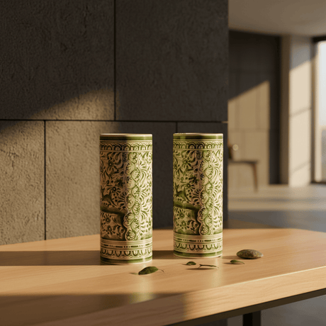 Vase cylindrique vert en céramique de Coimbra Vase en céramique de Coimbra