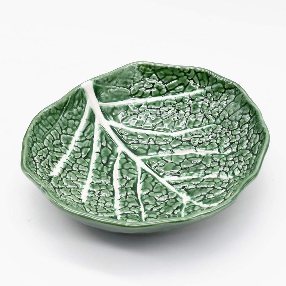 Assiette creuse en forme de feuille de chou I Vaisselle portugaise Assiette creuse en céramique "Couve" 20 cm - Verte