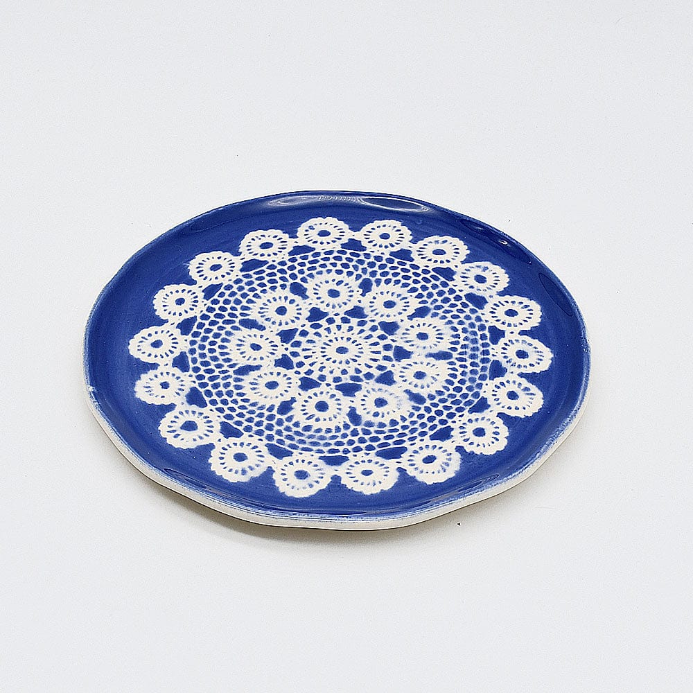 Assiette en céramique bleue I Motifs dentelles portugaises Assiette "Renda" bleue - 22cm
