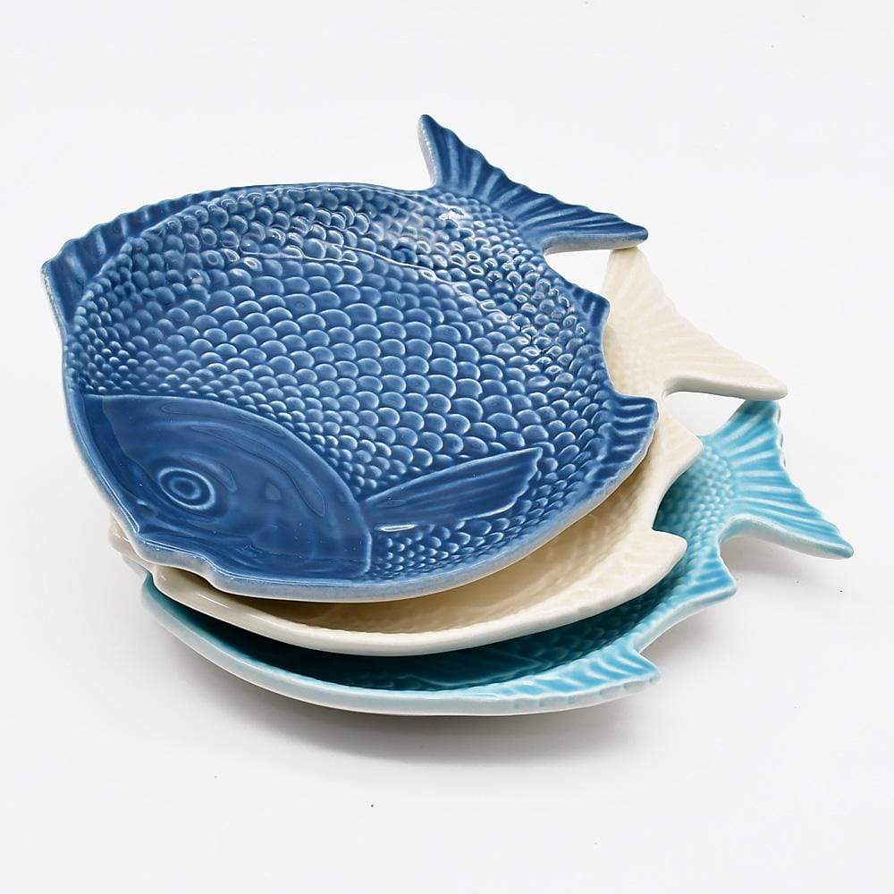 Assiette en forme de poisson I Vaisselle artisanale du Portugal Assiette creuse en forme de Poisson 25 cm - Blanche