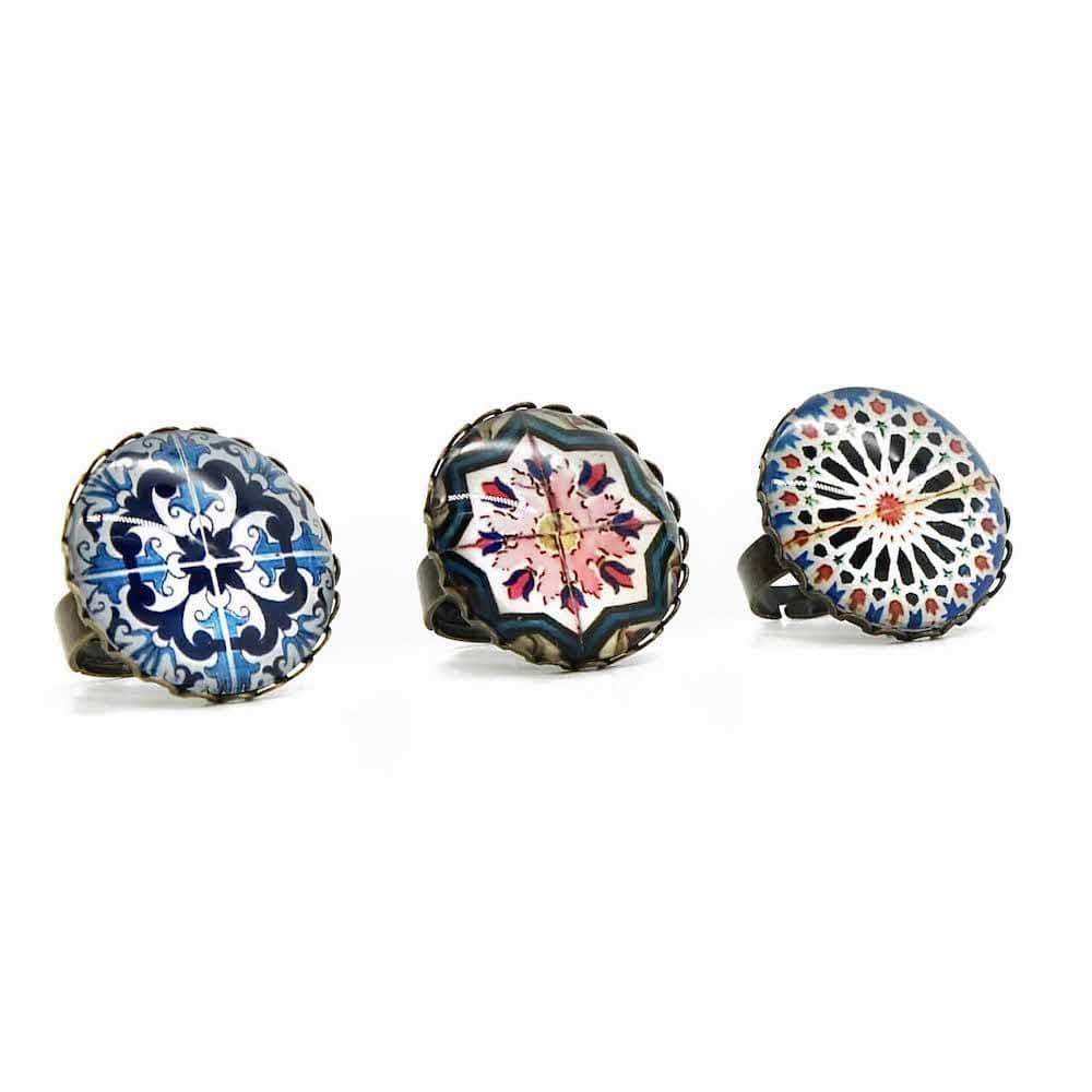 Bague avec motifs Azulejos I Bijoux typiques du Portugal Bague en métal et verre "Azulejos"