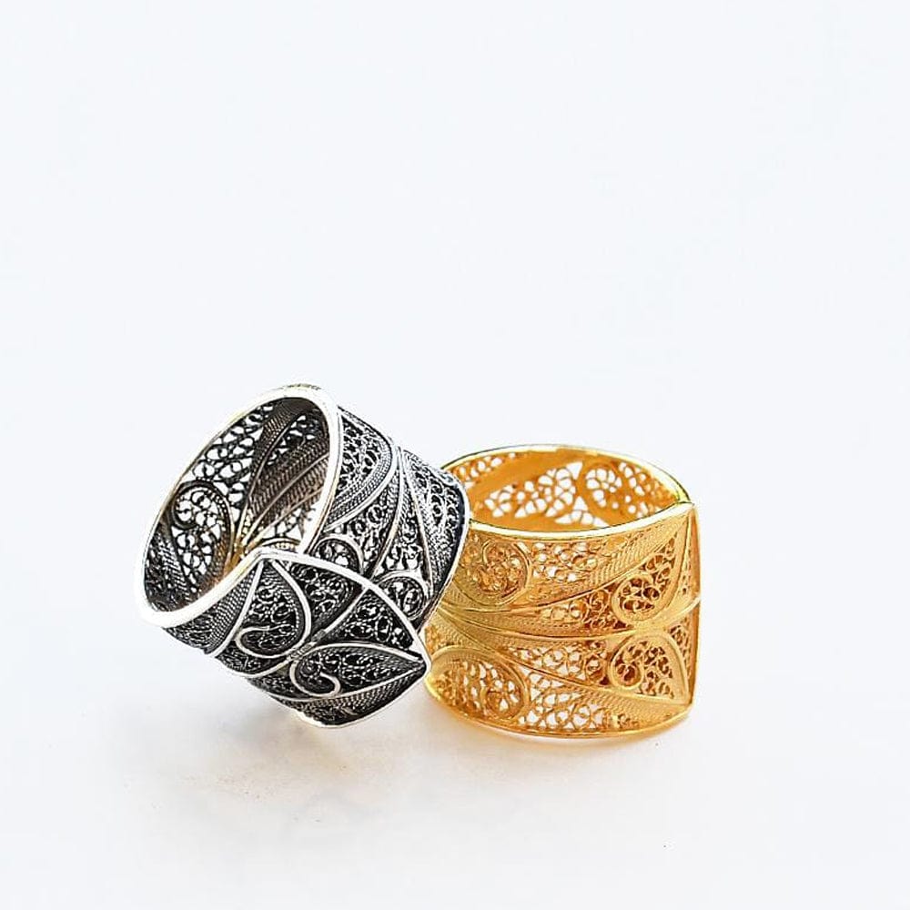 Bague en filigrane d'argent doré I Vente en ligne France Bague large en filigrane
