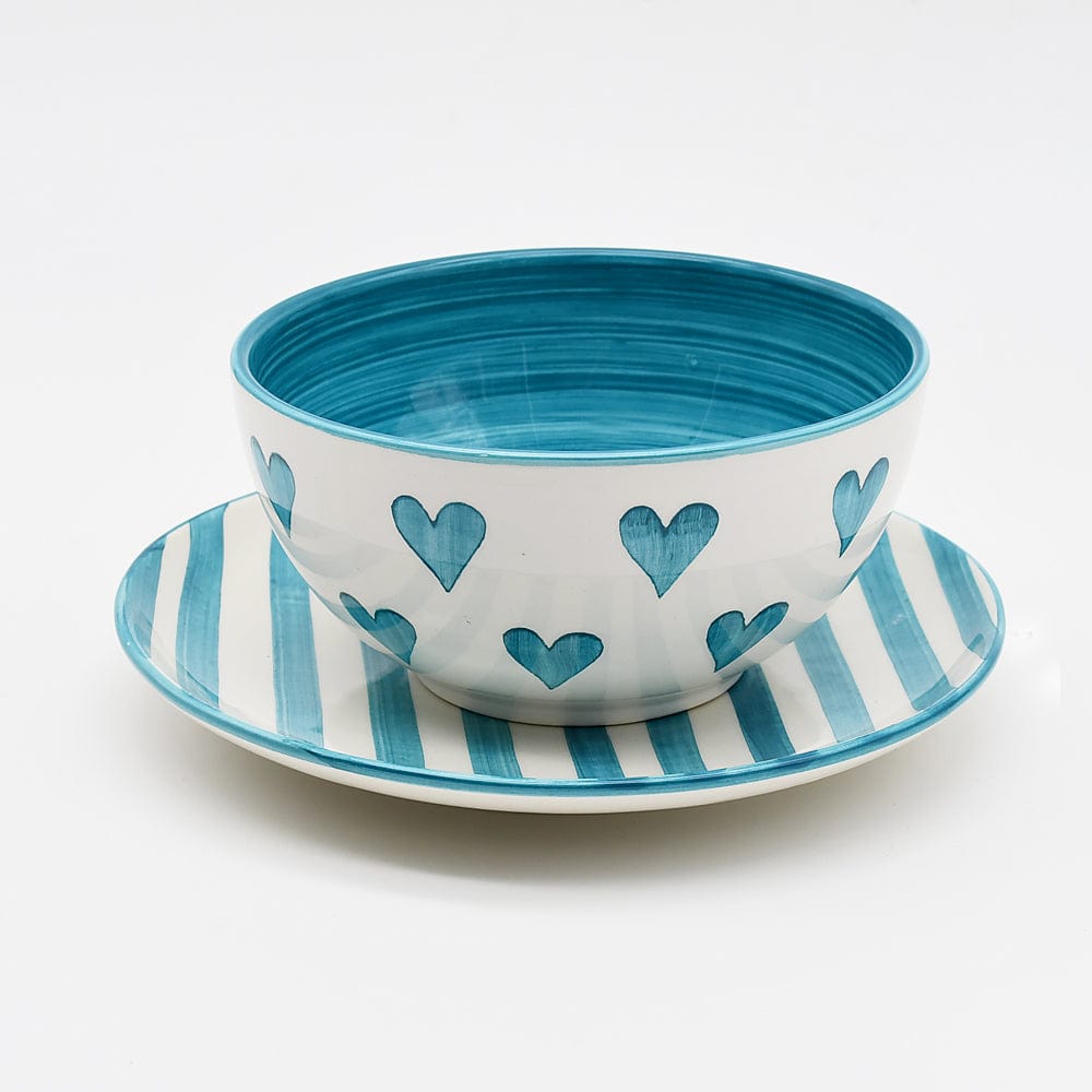 Bol en céramique portugaise I Vaisselle du Portugal en ligne Bol "Namorados" 15cm - Turquoise