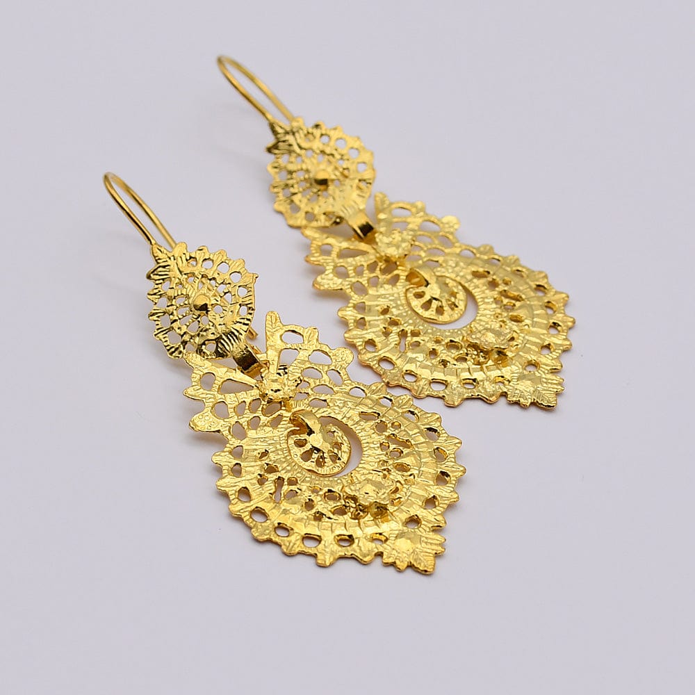 Boucles d'oreille A Rainha en or I Bijoux portugais en ligne Brincos À Rainha I Boucles d'oreille en argent doré - 2.5cm