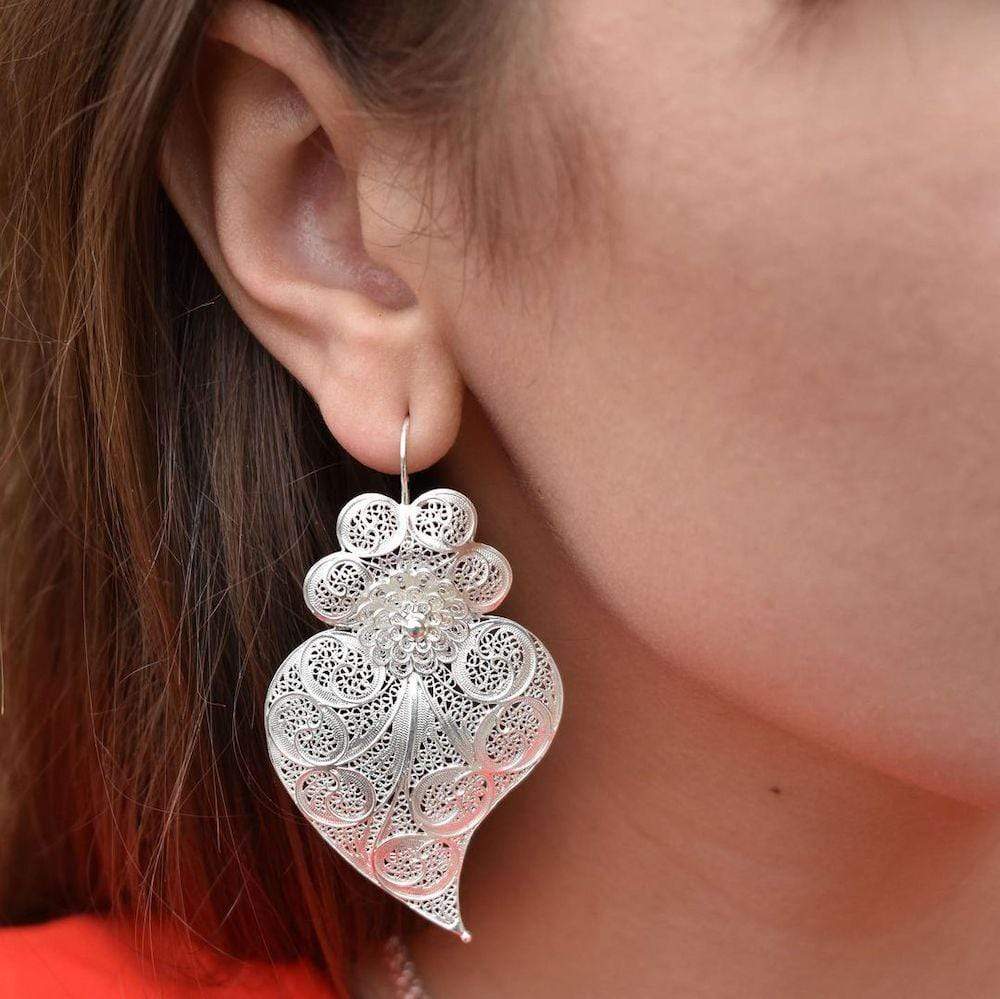 Boucles d'oreille Coeur de Viana en filigrane d'argent 6,5cm – Luisa Paixao