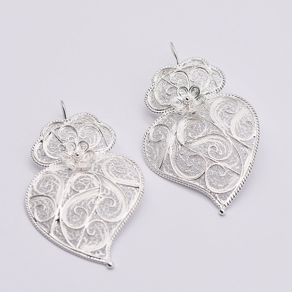 Boucles d'oreille Coeur de Viana en filigrane d'argent 6,5cm Coração de Viana I Boucles d'oreille en argent -  6,5cm