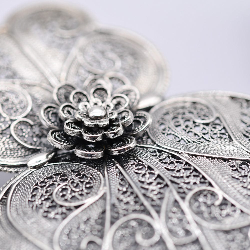 Boucles d'oreille Coeur de Viana en filigrane d'argent oxydé 6,5cm Coração de Viana I Boucles d'oreille en argent oxydé -  6,5cm