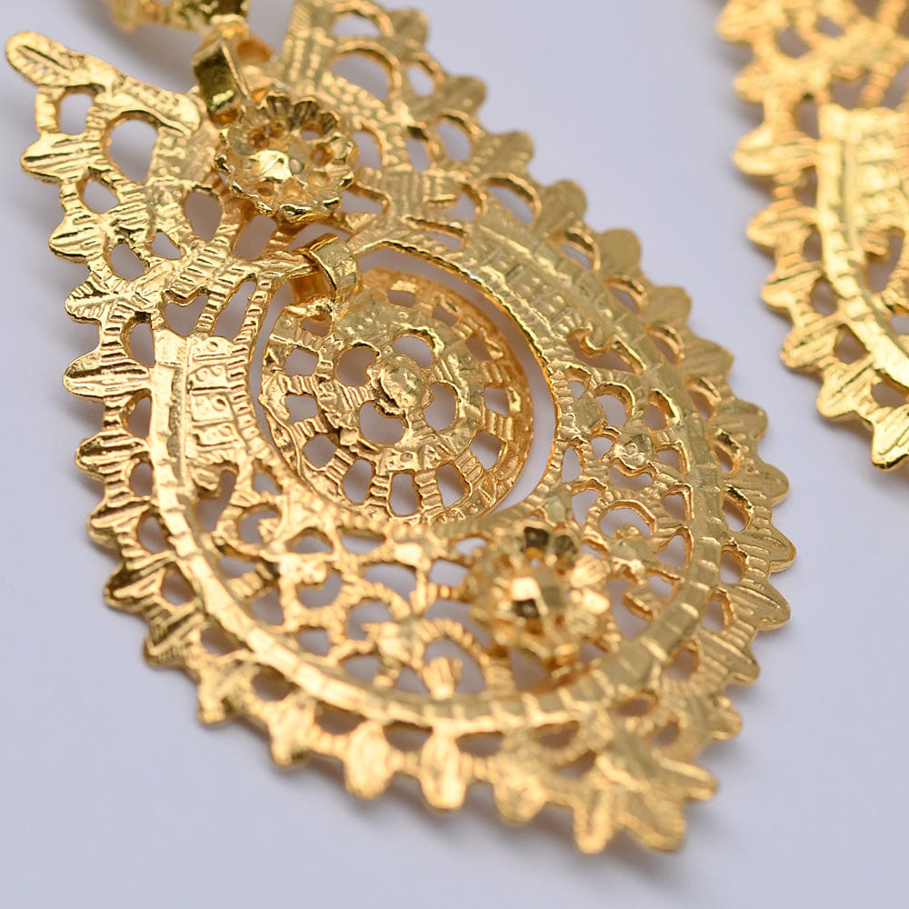 Boucles d'oreille de la Reine en argent doré I Bijoux portugais Brincos À Rainha I Boucles d'oreille en argent doré - 4.5cm