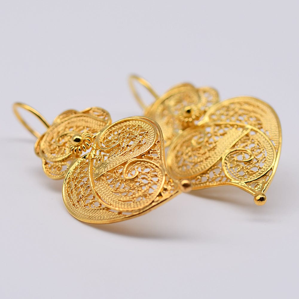 Boucles d'oreille en filigrane d'argent doré Coeur de Viana Coração de Viana I Boucles d'oreille en argent doré - 3cm