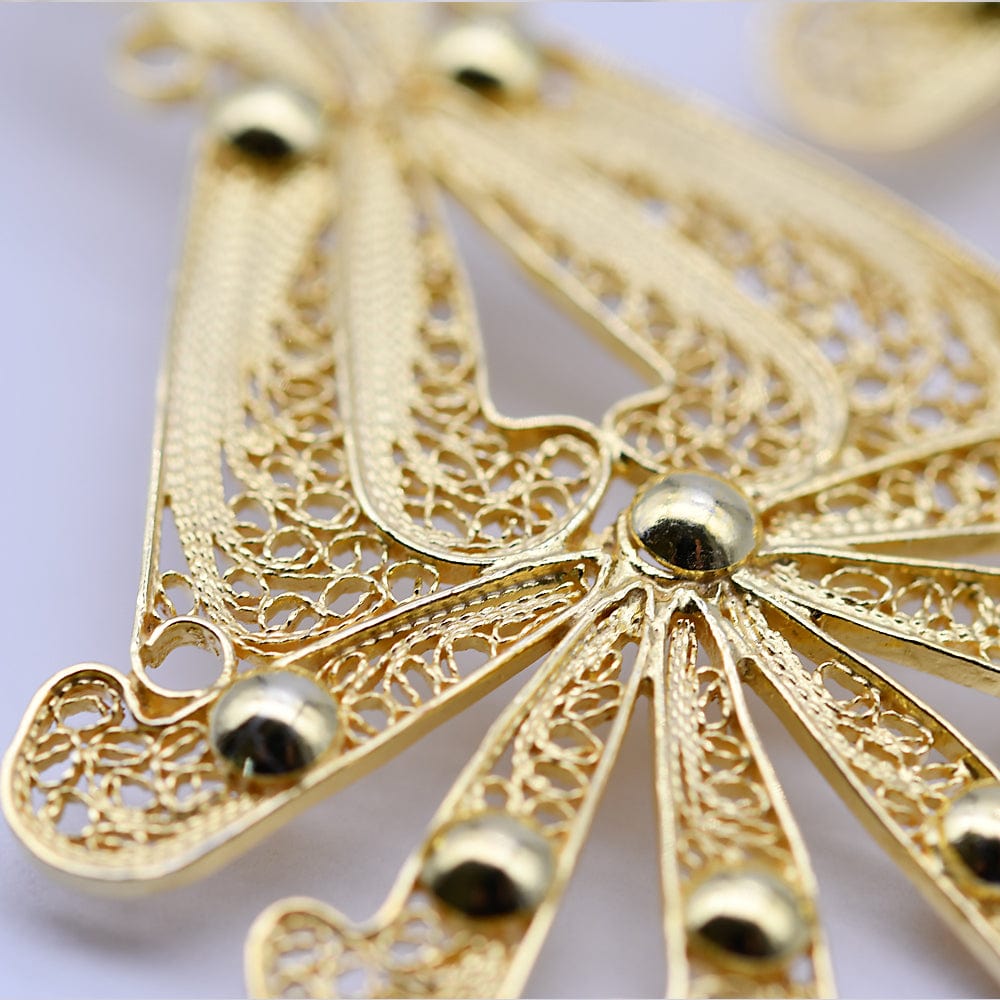 Boucles d'oreille en filigrane d'argent doré I Vente de bijoux argent Boucles d'oreille en filigrane d'argent doré - 6.5cm