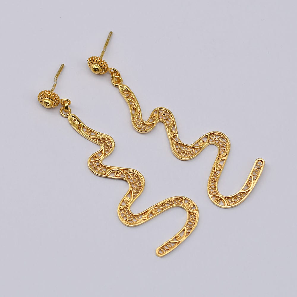 Boucles d'oreille en filigrane d'argent doré I Vente de bijoux argent Serpente I Boucles d'oreille en argent doré - 6cm