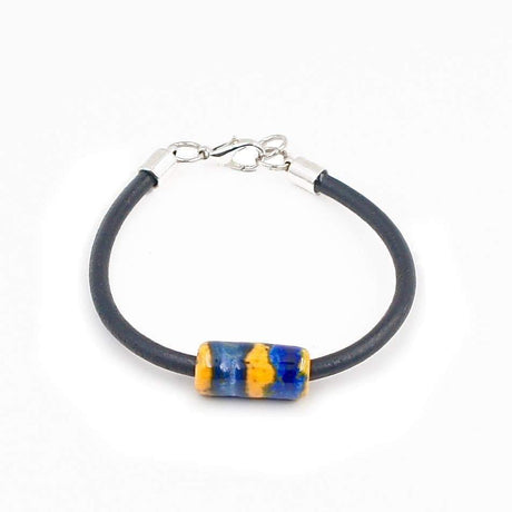 Ceramic Bracelet on leather: Deep-blue and Yellow