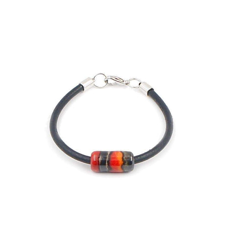 Ceramic Bracelet on leather: Black and Red