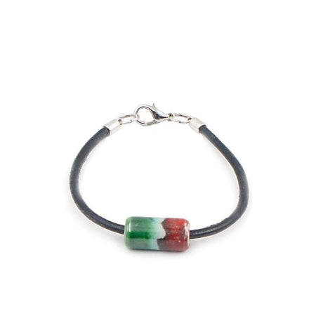 Ceramic Bracelet on leather: Green and Red