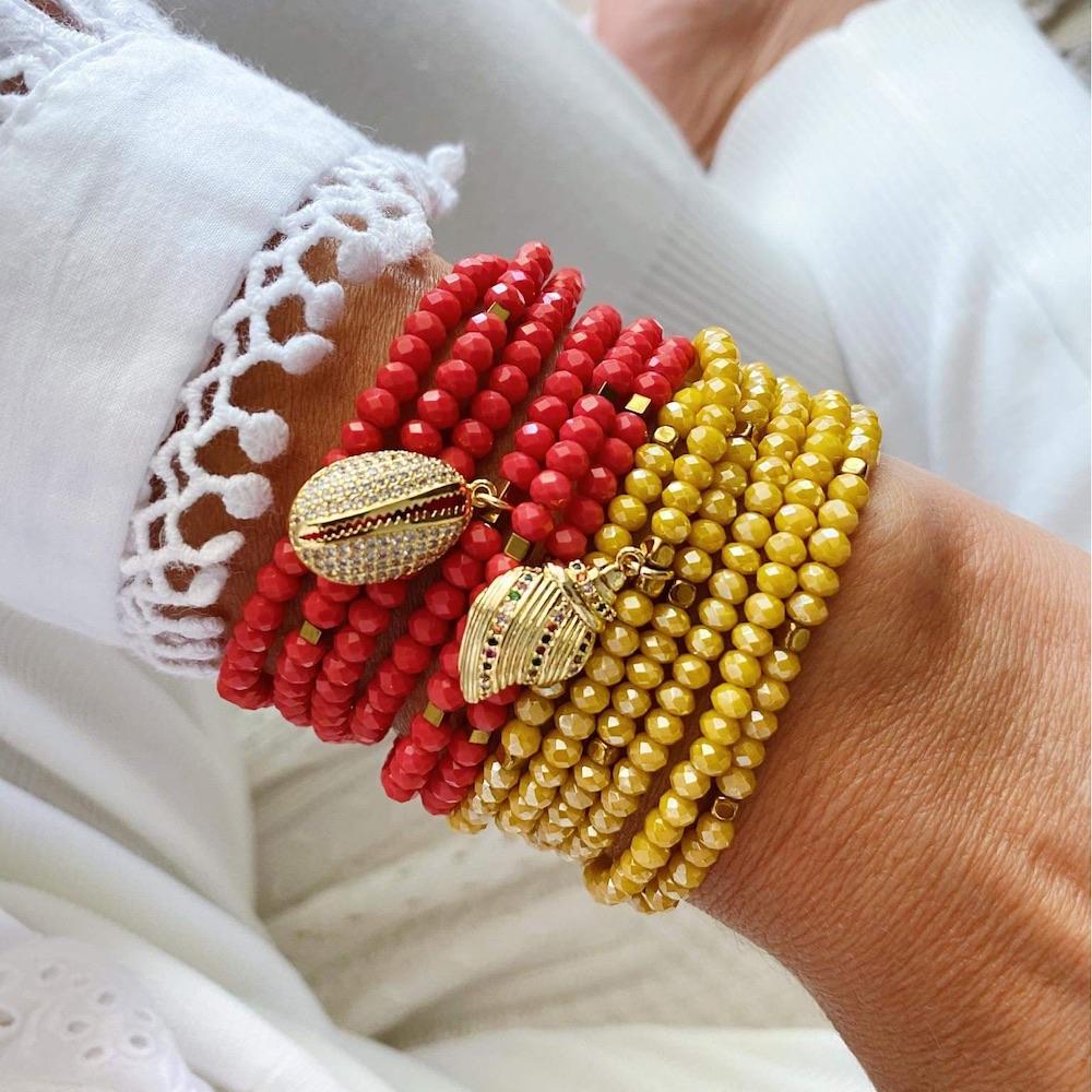 Bracelet en liège I Médaillon rose Azulejos I Bijoux portugais Bracelet perles de verre jaune