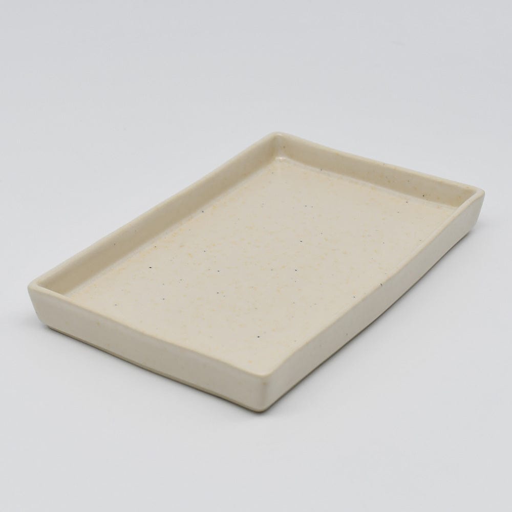 Centre de table en grès 27cm I Vaisselle portugaise Plat rectangulaire en grès beige - 18cm