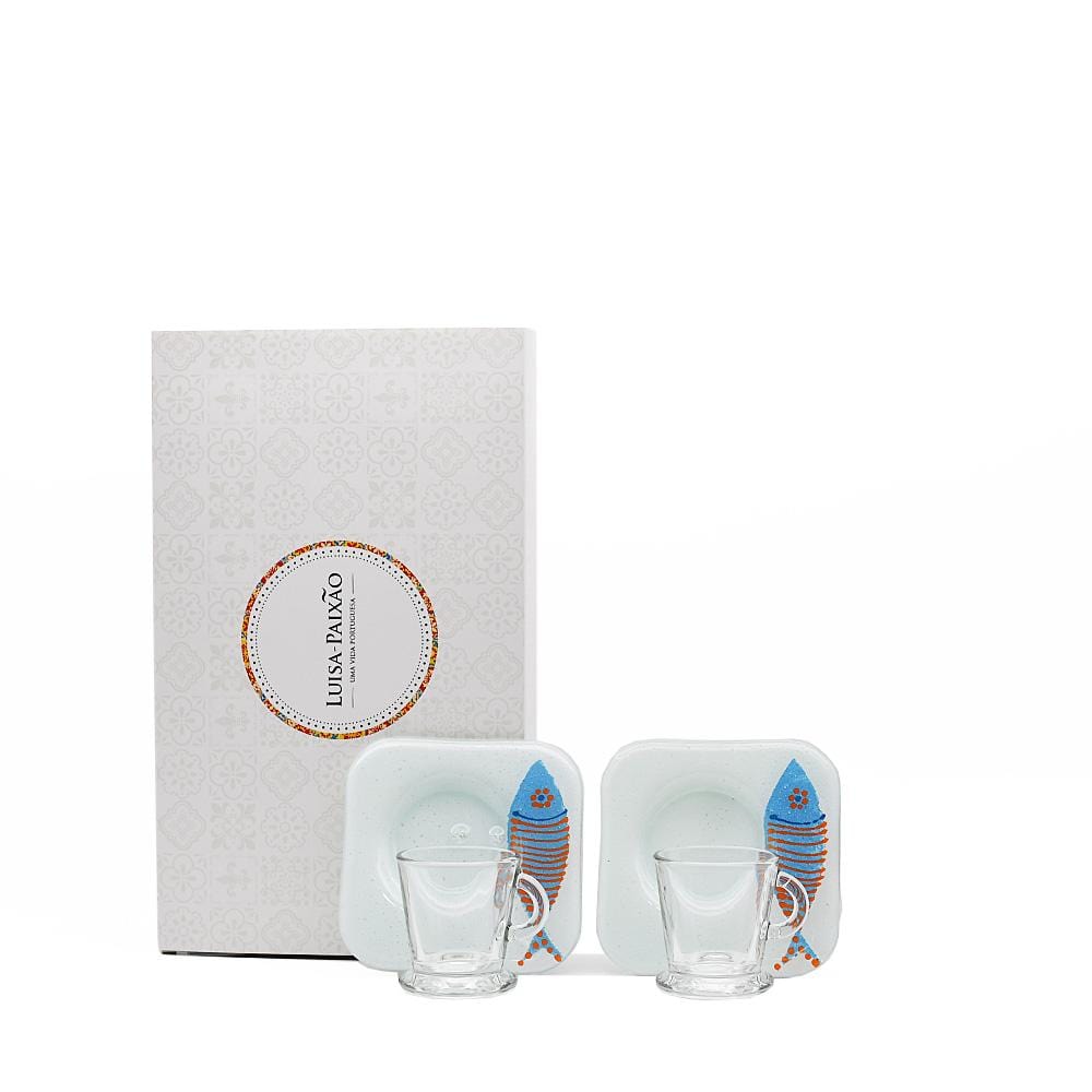 Coffret cadeau portugais I Tasses et sous tasses en azulejos Coffret cadeau "Un café et des Sardinhas"