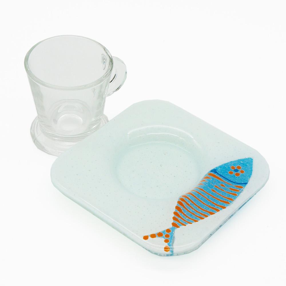 Coffret cadeau portugais I Tasses et sous tasses en azulejos Coffret cadeau "Un café et des Sardinhas"