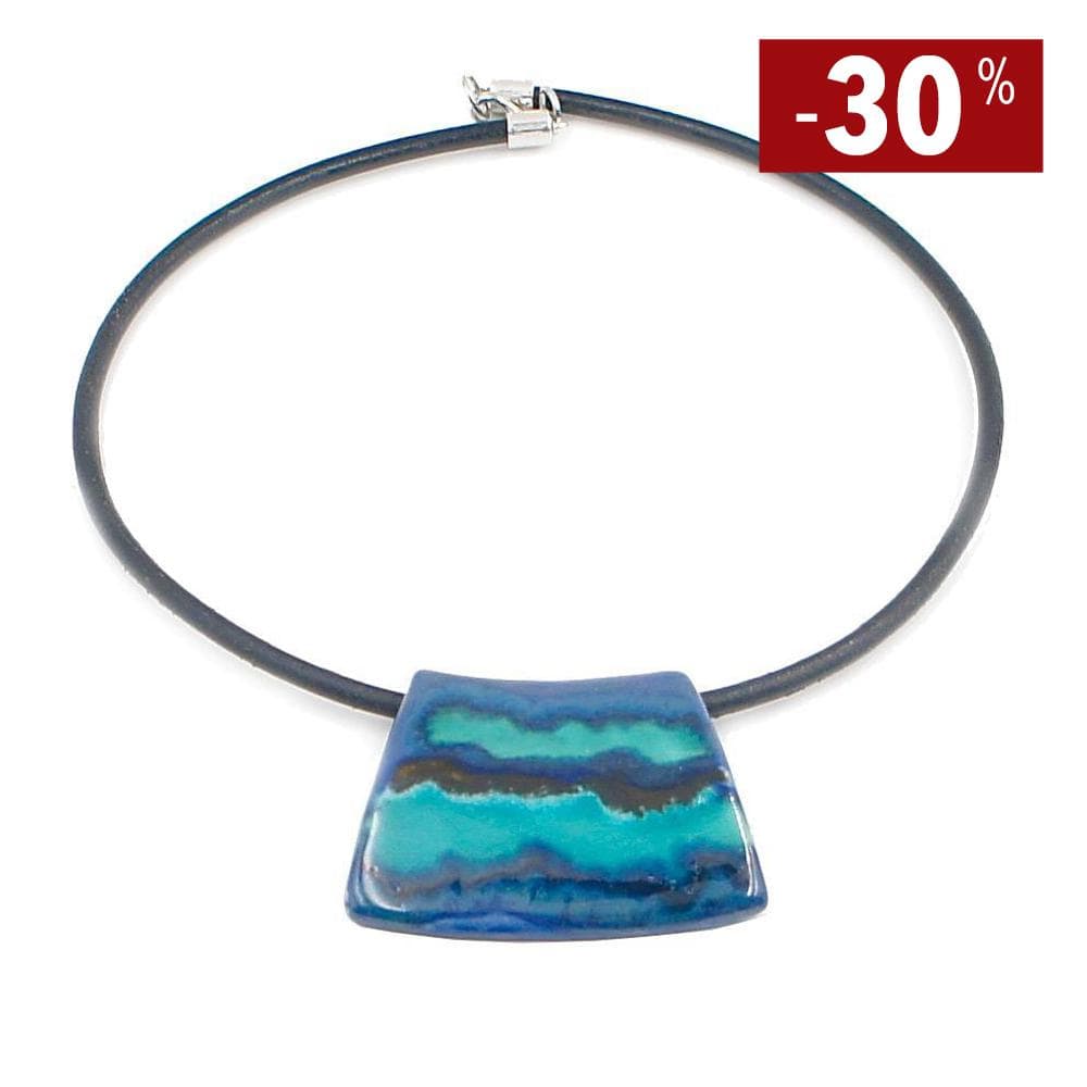 Collier artisanal en céramique I Direct du Portugal Collier en céramique sur cuir "Mar Azul"