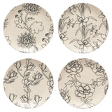 Ensemble de 4 assiettes en grès au motifs floraux Assiettes en grès "Éléments" - 21cm