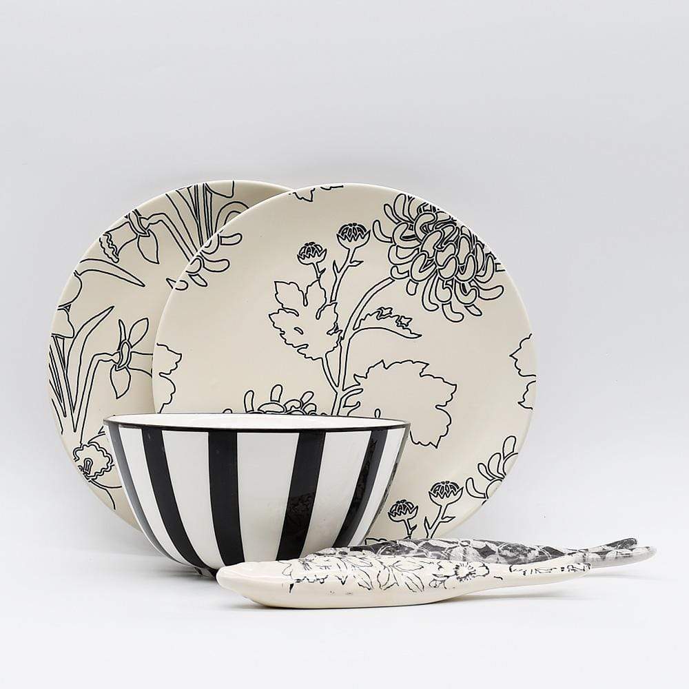 Ensemble de 4 assiettes en grès au motifs floraux Ensemble de 4 assiettes en grès "Flores" - 21cm